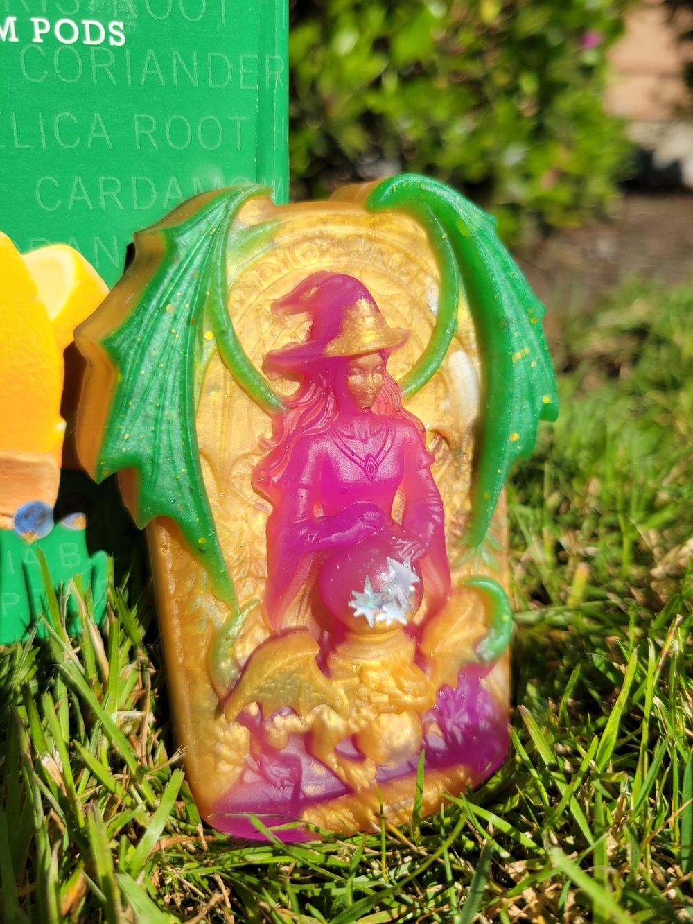 Handmade Resin Dragon Witch Shrine • Glow in the Dark Purple & Gold Fantasy Art